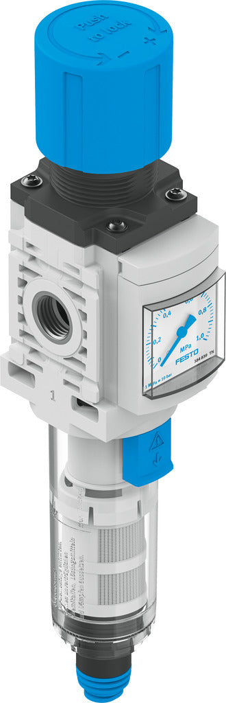 Air Preparation Units MS-LFR-B Series Filter Regulator Size 4, 40 micron, with pressure gauge, 2-10 bar, 1500l/m, BSPP, 1/4" MS4-LFR-1/4-D6-C-P-VC-AG-MPA-B