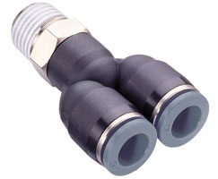 C24880428, Pneufit C Push-in fitting, Adaptor, Swivel Y, 1/4", 1/4" NPT