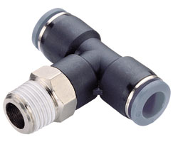 C24670628, Pneufit C Push-in fitting, Adaptor, Swivel tee male, 3/8", 1/4" NPT