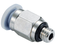 M24250128, Pneufit M Push-in fitting, Adaptor, Straight, External/Internal hex, 1/8", 1/4" NPT