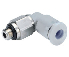 M24470110, Pneufit M Push-in fitting, Adaptor, 90° Swivel elbow, 1/8", 10-32 UNF