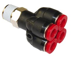 C01950428, Pneufit C Push-in fitting, Quadruple Y union, 4mm, R1/4