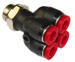 C02950418, Pneufit C Push-in fitting, Quadruple Y union, 4mm, G1/8