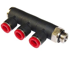 C0C510618, Pneufit C Push-in fitting, Adaptor, Triple swivel elbow, 6mm, G1/8