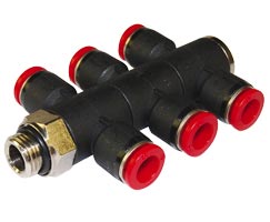 C0C711038, Pneufit C Push-in fitting, Adaptor, Triple universal tee, 10mm, G3/8