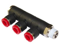 C0H510618, Pneufit C Push-in fitting, Adaptor, Triple swivel elbow, 6mm, R1/8