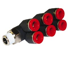 C0H701228, Pneufit C Push-in fitting, Adaptor, Triple branch, 12mm, R1/4