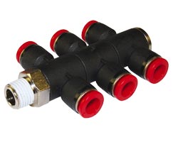 C0H710418, Pneufit C Push-in fitting, Adaptor, Triple universal tee, 4mm, R1/8