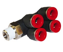 C0Q700618, Pneufit C Push-in fitting, Adaptor, Double branch, 6mm, R1/8