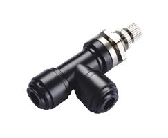 D00G40600, Pneufit D Acetal push-in fitting, Elbow, Flow control with bulkhead, 6mm