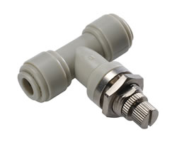 D20GP0400, Pneufit D Acetal push-in fitting, Inline, Flow control with bulkhead, 1/4"