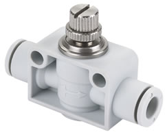 E00GE1000, Pneufit E Push-in fitting, In-line flow control, 10mm