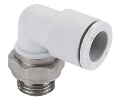 E02470405, Pneufit E Swivel Push-in fitting, Adaptor, Swivel elbow 90°, 4mm, M5