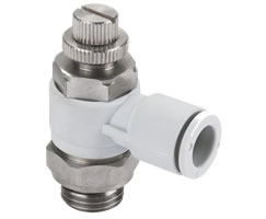 E0K511238, Pneufit E Push-in fitting, Elbow flow control (out), 12mm, G3/8