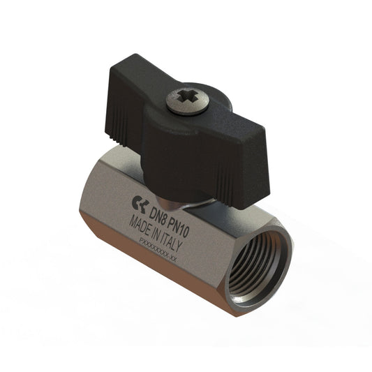 Camozzi 2963 1/2 - 1/2 BSP F x F brass mini ball valve-b/fly lever op