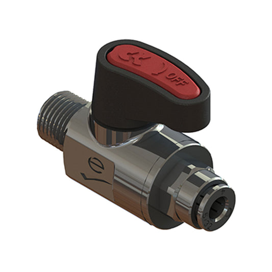 Camozzi 2947 1/4-6 - 1/4 BSP M x 6mm push in tube brass mini ball valve-lever op