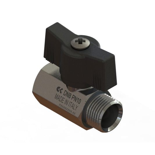 Camozzi 2964 1/2-1/2 - 1/2 BSP M x F brass mini ball valve-b/fly lever op