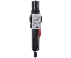 B82G-2AK-AP1-NCG, Excelon Plus Filter/Regulator, 1/4" PTF, knob, automatic drain, plastic bowl, 5µ, non-relieving, 4-29 psi, gauge